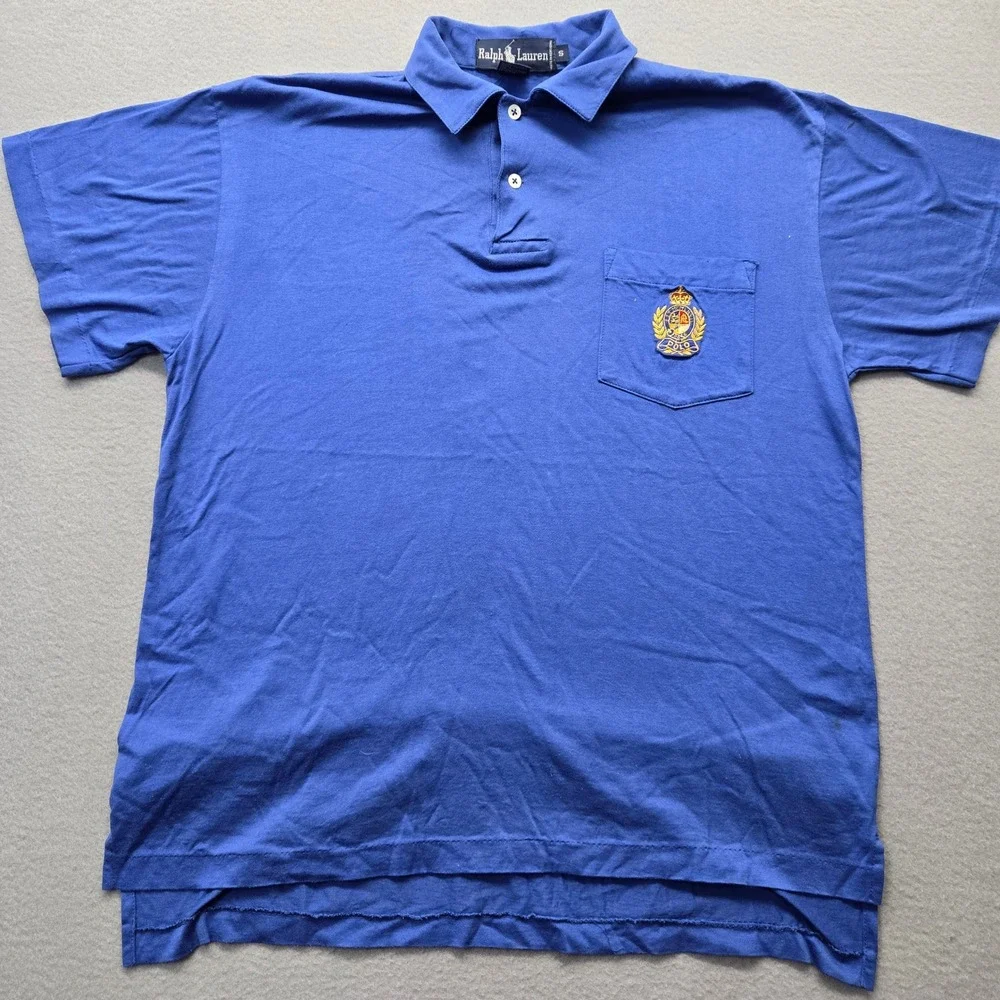 Vintage Ralph‎ Lauren Polo Shirt Mens Small Blue Crest Pocket Jersey Cotton S
